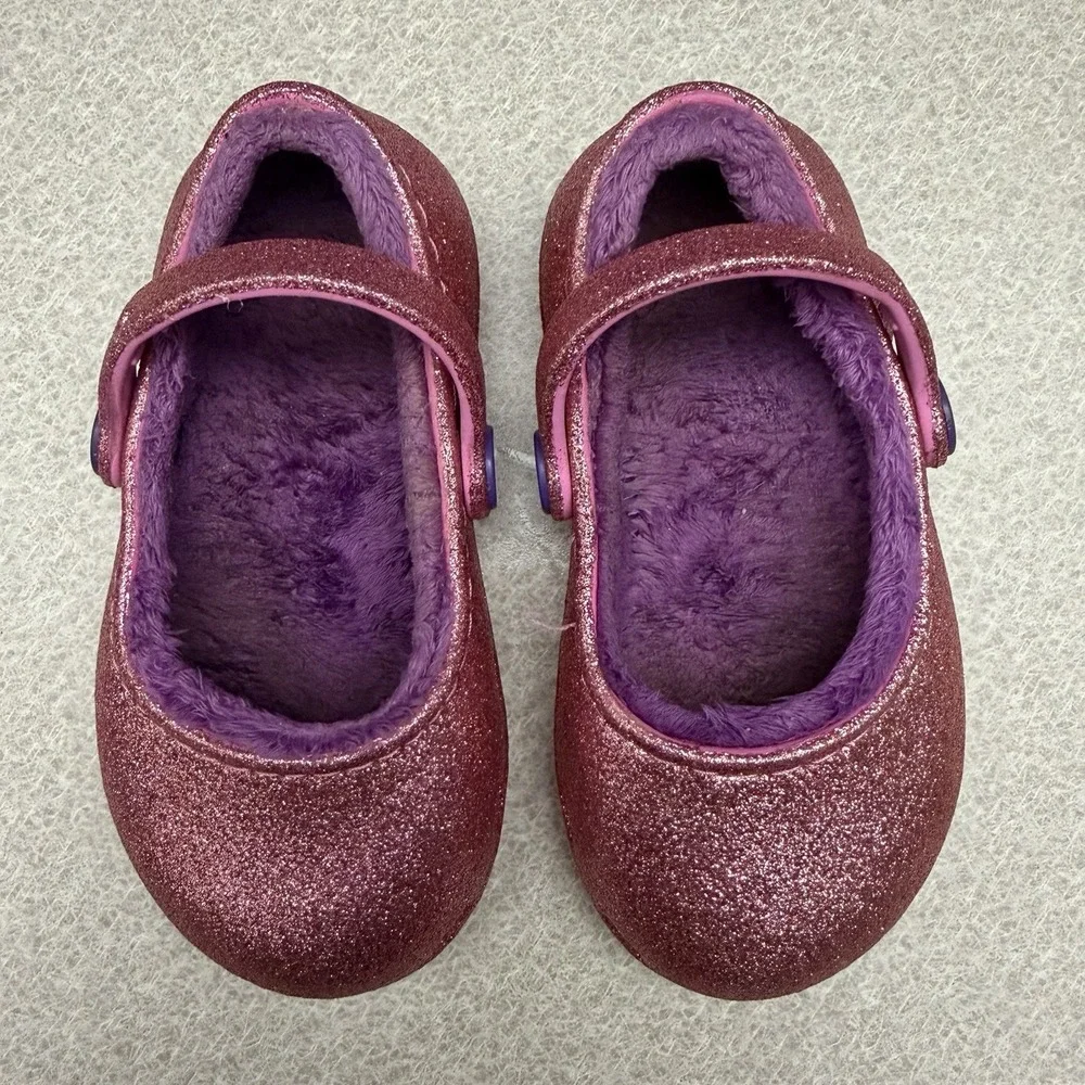 Crocs Classic Pink Glitter Lined Mary Jane Slip On Shoes Youth Girls Size C 7